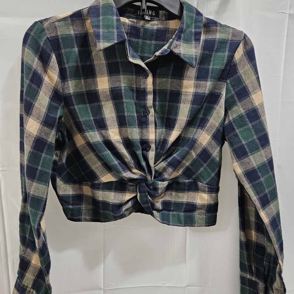 Timing Blue and Green Plaid Kids Button Down Shirt
